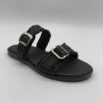 Γυναικεία Μαύρα Υφαντά Σανδάλια με Μεταλλικές Αγκράφες