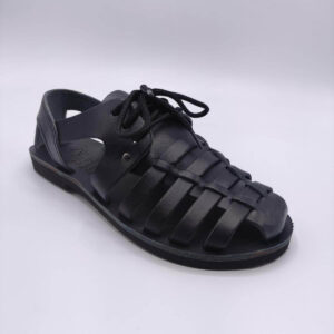 Womens Leather Fisherman Sandals Total Black