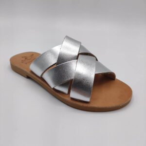 Women's Woven Leather Sandals Silver