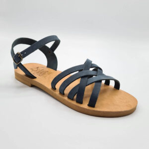 Strappy leather ankle sandal blue