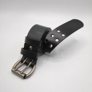 double prong leather belt black