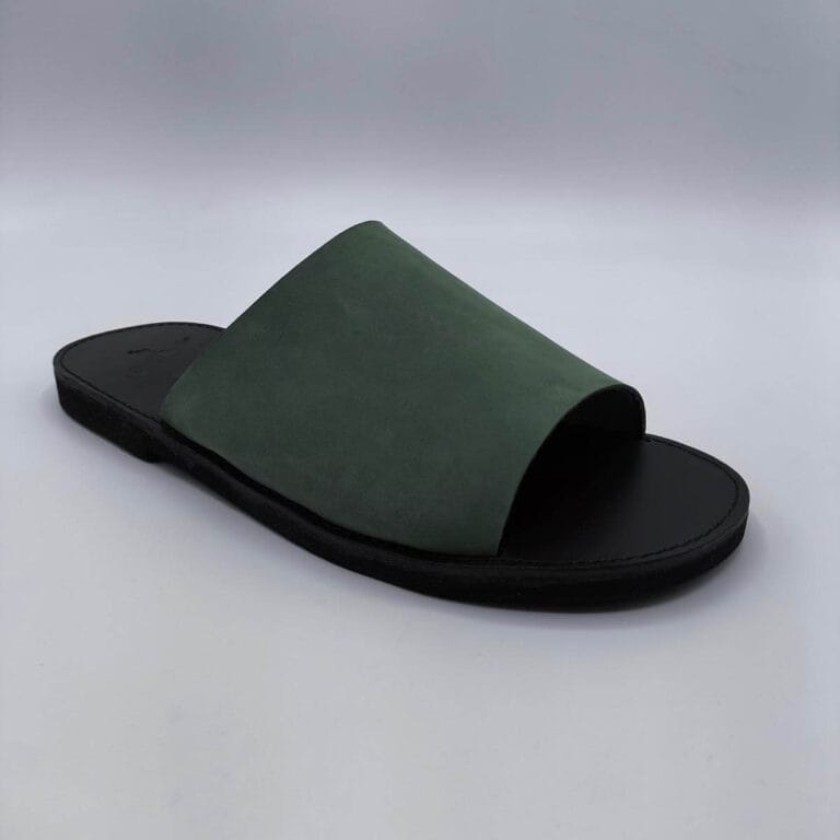 leather men's slippers pagonis greek sandals green