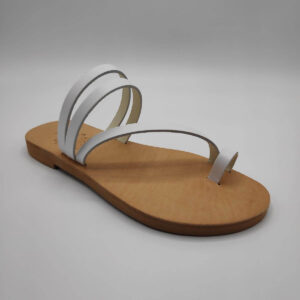 Leather Toe Three Straps Slide white