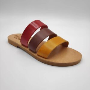 three straps leather sandal muticolor