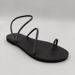 Wedding Leather Sandals With Low Heel Total Black