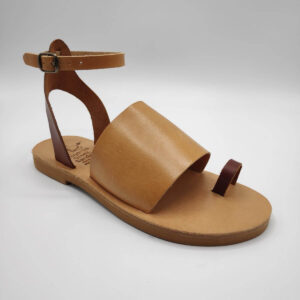 wide strap leather sandal brown