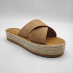 Xi Platform Black Leather Cross Strap Sandals